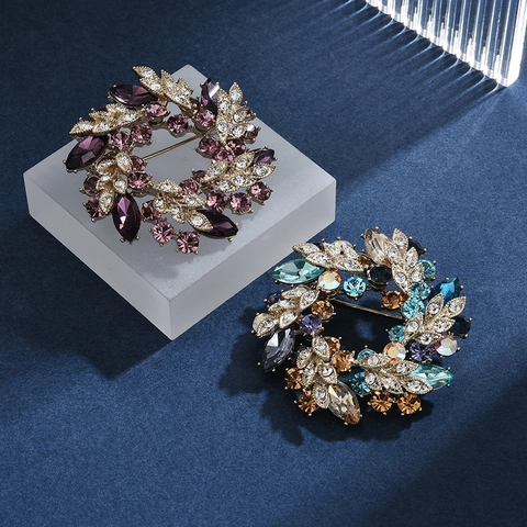 Luxurious High-End Bauhinia Flower Brooch For Women Alloy Rhinestone Wreath Corsage For Coats Suit Wedding Party Jewelry