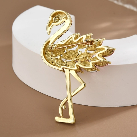 Eleganter Flamingo Brosche Legierung Strass Kristall Rosa Gold Tierform Anzug Kleid Dekor Mode Damen Schmuck Geschenk Anstecknadel