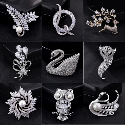 Lussuose Spille Animali in Zirconia per Donna Elegante Cigno Gufo Volpe Cervo Spilla in Strass Accessori Gioielli in Lega