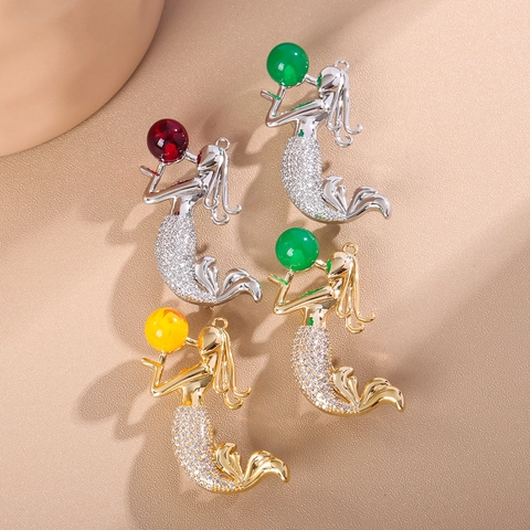Lussuosi Spilla a Forma di Sirena con Zirconia per Donna Elegante Corsage in Rame Animale per Matrimonio Banchetto Gioielli Spille