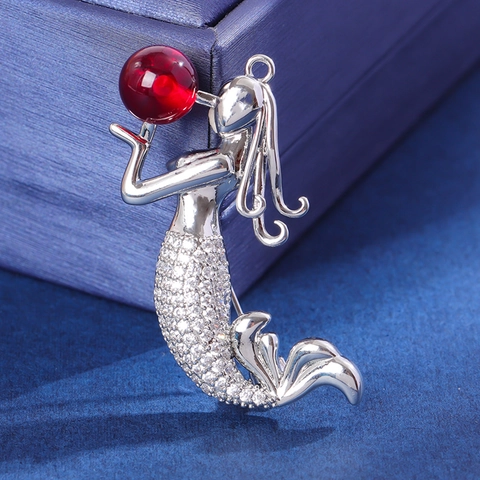 Lussuosi Spilla a Forma di Sirena con Zirconia per Donna Elegante Corsage in Rame Animale per Matrimonio Banchetto Gioielli Spille