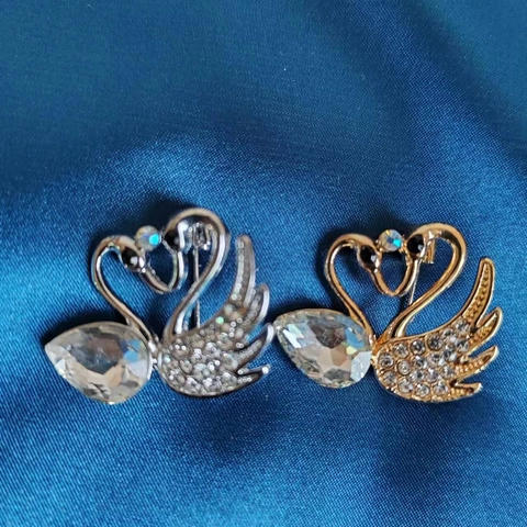 Elegante Legering Dubbele Zwaan Broche Voor Vrouwen Goud Zilver Vergulde Strass Dier Revers Speld Mode Accessoires Sieraden Cadeau