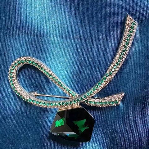 Eleganter Legierung Strass Band Schleife Brosche Für Damen Dunkelgrün Smaragd Kristall Große Eingelegte Anzug Nadel Schmuck