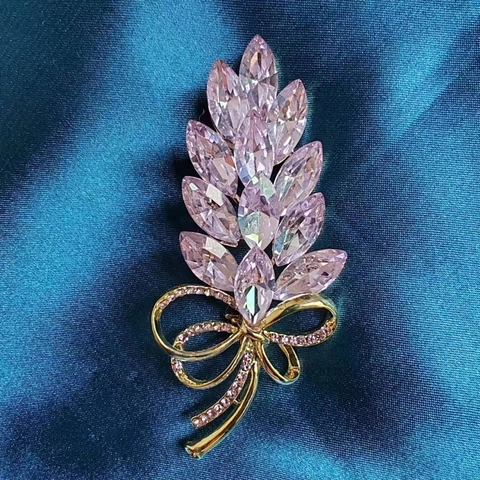 Spilla a Spiga di Grano in Lega di Alta Qualità Con Zirconia Elegante Fiocco a Forma di Foglia Spilla Spilla Viola Rosa Cristallo Donna Gioielli