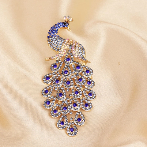 Elegante Spilla a Forma di Pavone in Lega di Zinco con Strass Intarsiati Uccello Blu Spilla per Donna Vestito Cappotto Gioielli Accessori Regalo