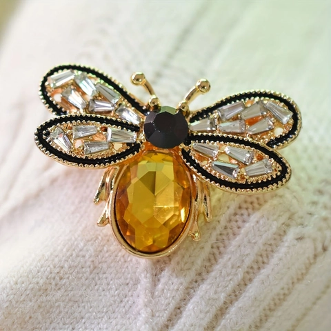 Broche de Abeja de Lujo de Aleación de Zinc Diamantes de Imitación Animal Pin de Solapa para Mujer Decoración de Ropa Joyería