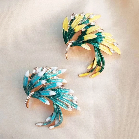 Broche Phénix en Émail Vintage pour Femmes en Alliage de Zinc Avec Strass Plume d'Oiseau pour Costume Robe Mariage Banquet Bijoux Cadeau