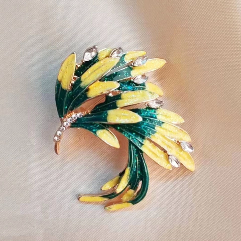 Broche Phénix en Émail Vintage pour Femmes en Alliage de Zinc Avec Strass Plume d'Oiseau pour Costume Robe Mariage Banquet Bijoux Cadeau