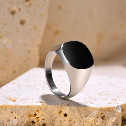 Vintage Punk Stainless Steel Signet Ring For Men Square Black Drip Oil Polished Biker Ring Retro Jewelry Size 7-13