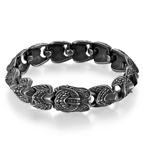 Men's Stainless Steel Dragon Scale Bracelet Retro Distressed Hip Hop Punk Dragon Head Chain Bracelet Viking Jewelry