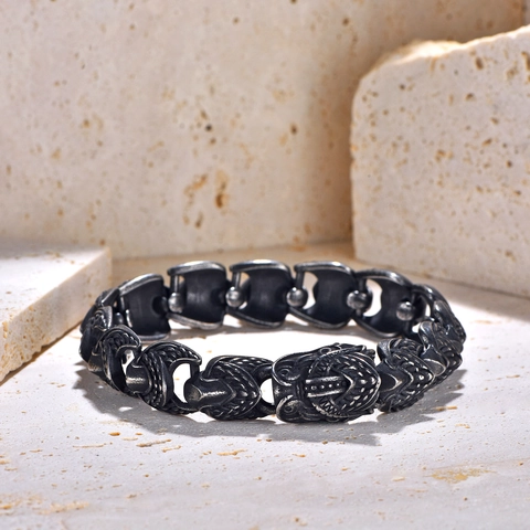 Men's Stainless Steel Dragon Scale Bracelet Retro Distressed Hip Hop Punk Dragon Head Chain Bracelet Viking Jewelry