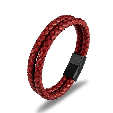 Minimalist Double Layer Braided Leather Bracelet For Men Women Stainless Steel Magnetic Clasp Retro Woven Wrap Bangle Jewelry