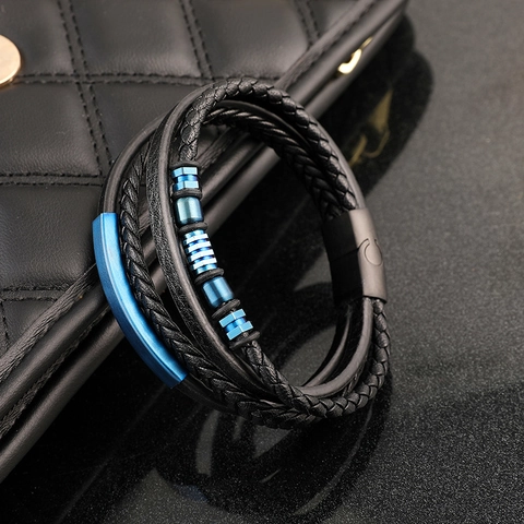 Men Multi-layer Braided Microfiber Leather Bracelet With 304 Stainless Steel Accessories 316 Magnetic Buckle Jewelry