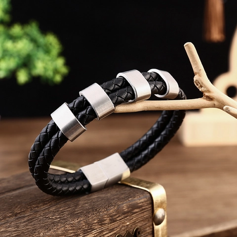 Minimalistisches Vintage Herren Lederarmband Mit Edelstahl Magnetschließe Geflochtenes PU Leder Armreif Für Herren Punk Retro Schmuck Geschenk