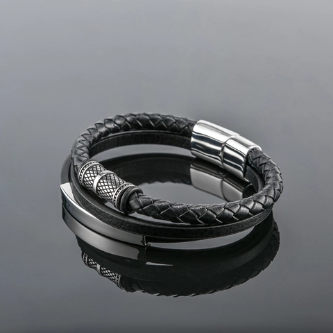 Herren Mehrschichtiges Geflochtenes Lederarmband Mit Edelstahl Magnetverschluss Punk Minimalistisch Geometrischer Schmuck Armreif Geschenk