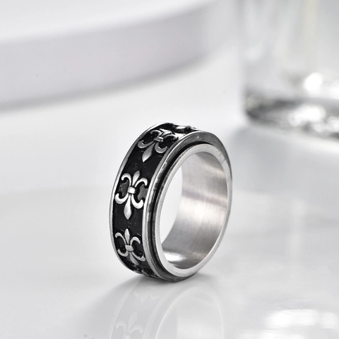 Edelstahl Drehbarer Fleur-De-Lis Spinner Ring Für Herren Retro Industrial Relief Finger Band Ring Schmuck Geschenk