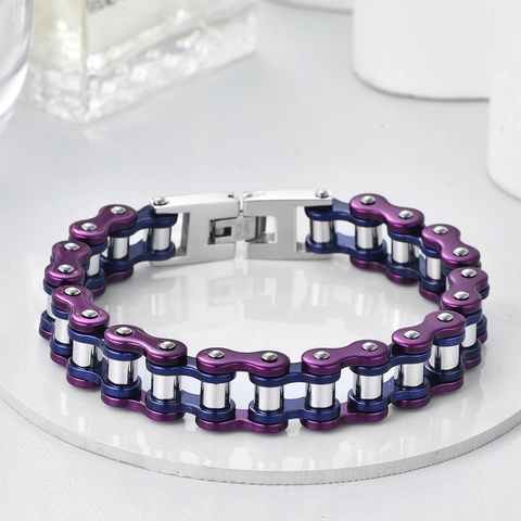 Industriële Fietsketting Armband Heren Roestvrij Staal Punk Rock Meerkleurige Fietsketting Polsband Heavy Metal Sieraden Biker Cadeau