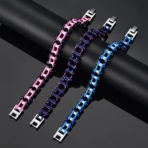 Men's Stainless Steel Bicycle Chain Bracelet Rock Hip Hop Style Polished Industrial Mechanical Motorbike Link Bracelet Jewelry Gift