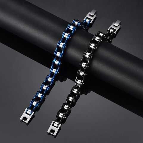 Bracelet Homme en Acier Inoxydable Chaîne de Vélo Punk Style Moto Industriel Bijoux Biker Argent Or Bleu Noir Bracelet Bicolore
