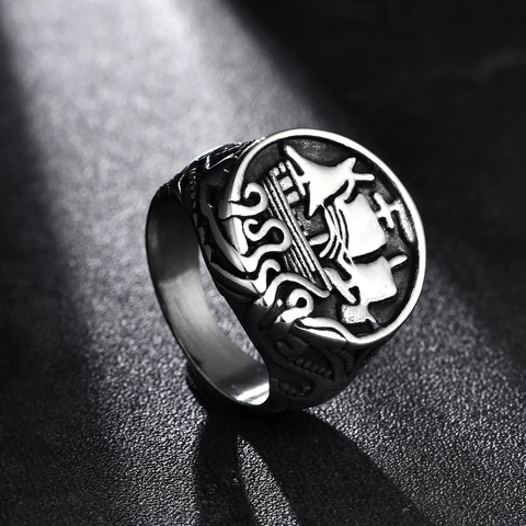 Anello Vintage in Acciaio Inossidabile Polpo Kraken Barca a Vela Uomo Gothic Nautical Punk Viking Pirate Signet Band