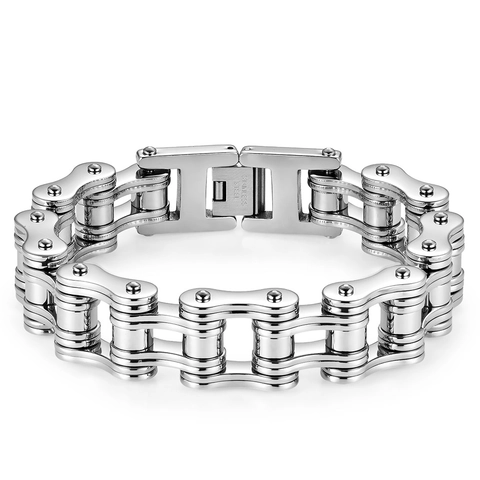 Men's Industrial Stainless Steel Motorcycle Bicycle Chain Bracelet Punk Hip Hop Biker Jewelry Cool Accessory For Men Gift