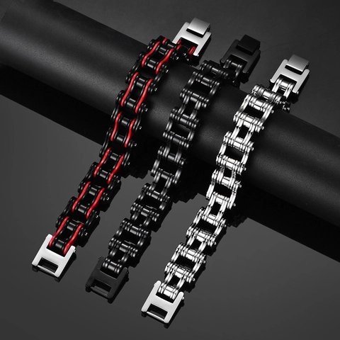 Men's Industrial Stainless Steel Motorcycle Bicycle Chain Bracelet Punk Hip Hop Biker Jewelry Cool Accessory For Men Gift