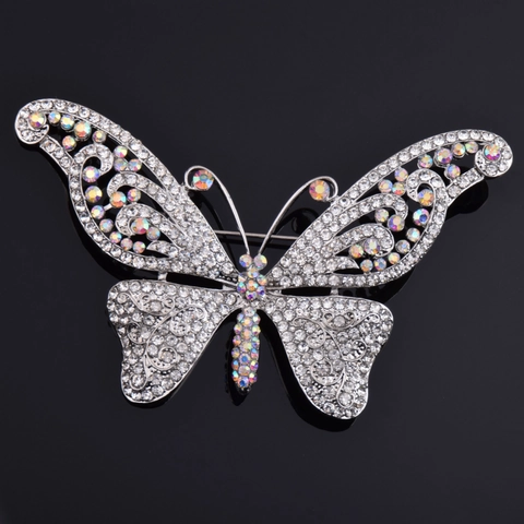 Vintage Legering Strass Vlinder Broche Voor Vrouwen Elegante Opengewerkte Dierlijke Broches Spelden Mode Kleding Sieraden Accessoire