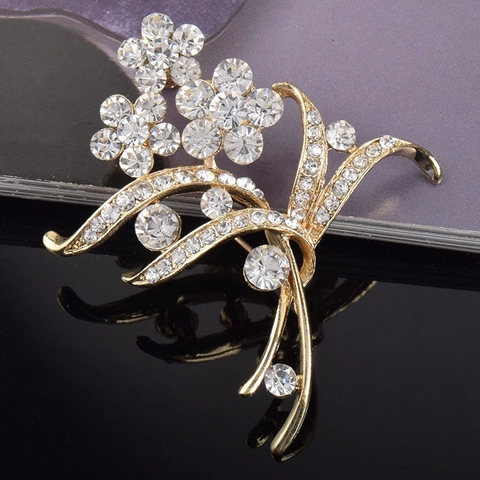 Elegante Gold Legierung Strass Freesie Blume Brosche Für Damen Hochwertige Anzug Korsage Bekleidung Dekorative Zubehör Anstecknadel