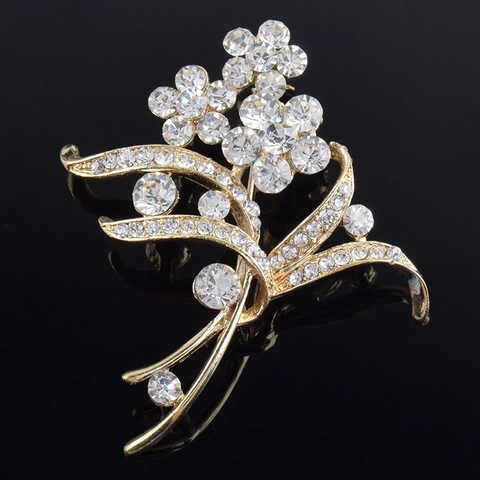 Elegante Gold Legierung Strass Freesie Blume Brosche Für Damen Hochwertige Anzug Korsage Bekleidung Dekorative Zubehör Anstecknadel