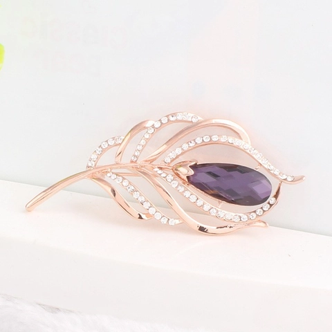 Elegante Spilla In Piuma Di Lega Con Incastro Di Strass A Goccia D'Acqua Viola Spilla Gioiello Di Moda Vintage Per Donna Accessori Per Banchetti Matrimonio