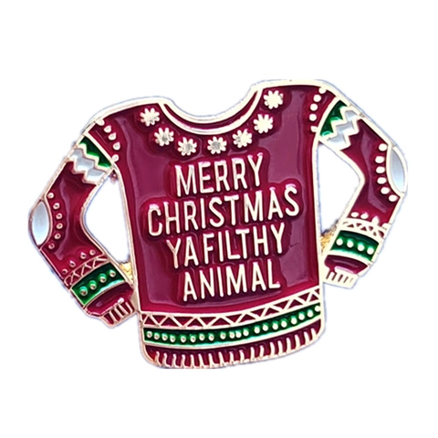 Spilla in Lega Maglione Brutto di Natale Pin Smaltata Merry Christmas Ya Filthy Animal Distintivo Festivo Gioielli Unisex