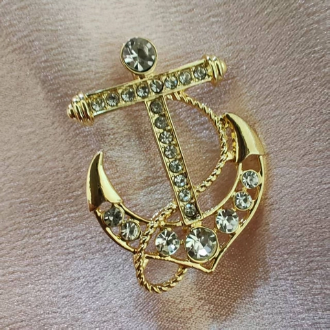Spilla ad Ancora in Lega di Zinco Oro Vintage con Strass per Corsage da Uomo Spilla per Abito da Donna Stile Nautico Gioielli