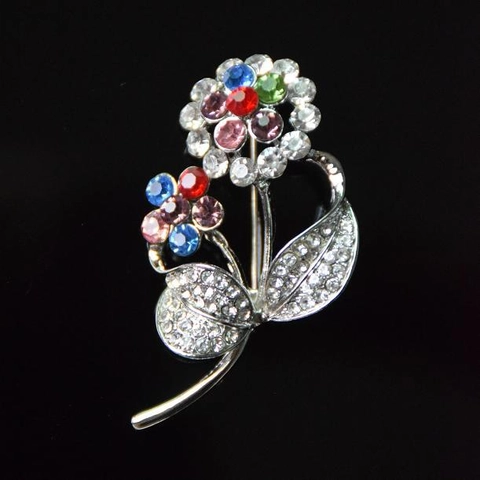 Elegante Mehrfarbige Strass Blume Brosche Silber Legierung Floral Brustnadel Für Damen Anzug Mantel Party Schmuck Zubehör