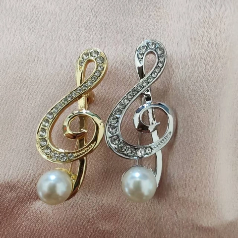 Spilla Nota Musicale Chiave di Violino in Lega Con Perla Artificiale e Strass Intarsiati Per Donna Gioielli di Moda Regali
