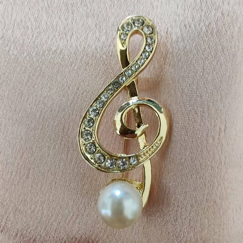 Spilla Nota Musicale Chiave di Violino in Lega Con Perla Artificiale e Strass Intarsiati Per Donna Gioielli di Moda Regali