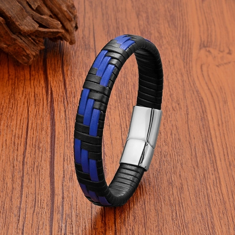 Bracelet Homme Fait à la Main en Acier Inoxydable et Corde en Cuir Multicouche Fermoir Magnétique Tressé Bijoux Vintage Casual