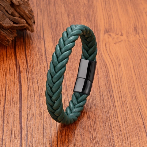 Pulsera de Cuerda de Cuero Trenzada a Mano Unisex Cierre Magnético de Acero Inoxidable Joyería de Moda Vintage