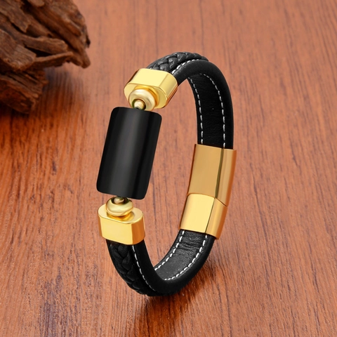 Pulsera de Cuero para Hombre Hecha a Mano Vintage Con Piedra Natural de Ojo de Tigre Cierre Magnético de Acero Inoxidable Joyería Retro Tejida
