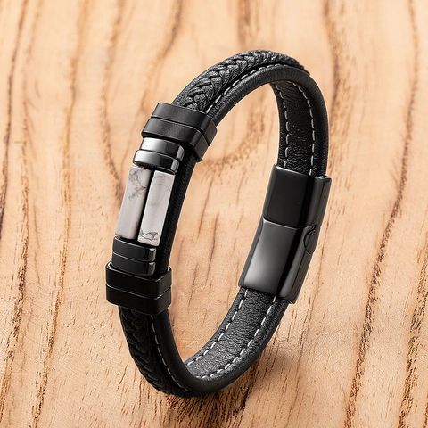 Pulsera Trenzada de Acero Inoxidable Retro para Hombres Mujeres Cierre Magnético Vintage Pulsera de Cuero Multicapa