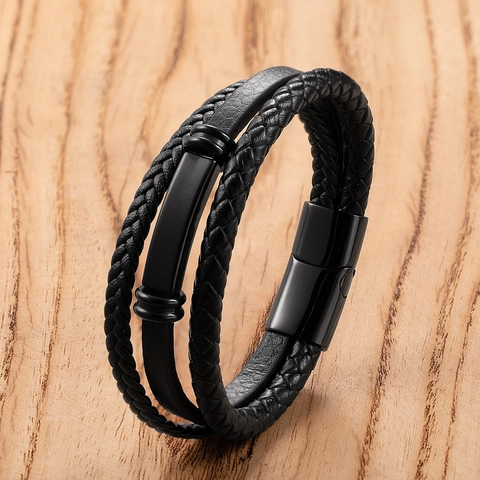 Mode Herren Mehrlagig Geflochtenes Leder Seil Armband Edelstahl Magnetverschluss Minimalistisch Handgefertigt Schmuck