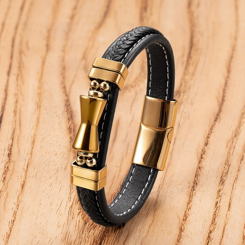 Pulsera de Cuero de Varias Capas para Hombre Acero Inoxidable Cierre Magnético Vintage Trenzado Joyería de Mano para Accesorio Diario Estilo Punk