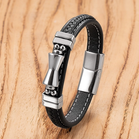Pulsera de Cuero de Varias Capas para Hombre Acero Inoxidable Cierre Magnético Vintage Trenzado Joyería de Mano para Accesorio Diario Estilo Punk