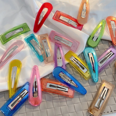 Sweet Candy Color Transparent Acrylic Hair Clips Jelly Color Geometric Water Drop Rectangle BB Clips For Women Hair Jewelry