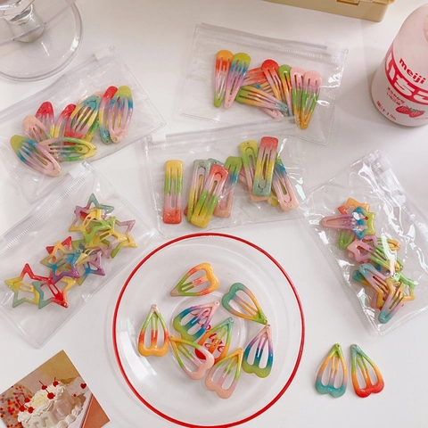 Set di Fermagli per Capelli in Metallo con Sfumatura Arcobaleno per Bambini Brillantini Stella Cuore Forma BB Accessori per Capelli