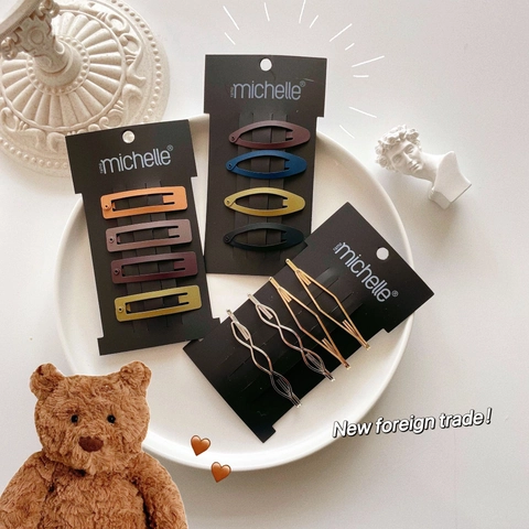 Set di Fermagli per Capelli BB in Metallo Verniciato Opaco da Donna Semplici Spille Laterali Geometriche Quadrate Ovali Rombiche Colori Morandi Accessori per Capelli