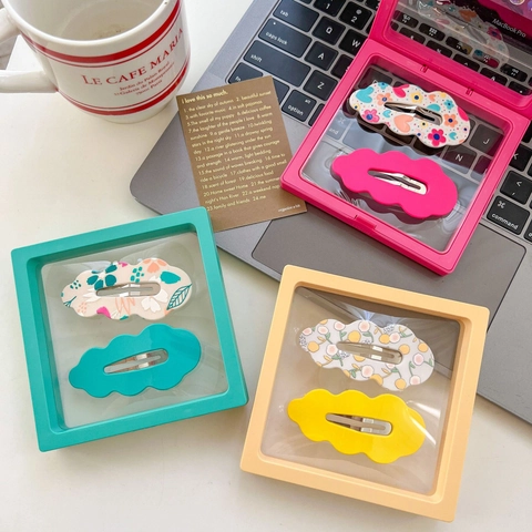 Koreanischer Stil Kinder Bunte Bogenkante Bedruckte Snap Haarspangen Set Süß Herz Blumenmuster Mädchen Haarnadeln Schmuck
