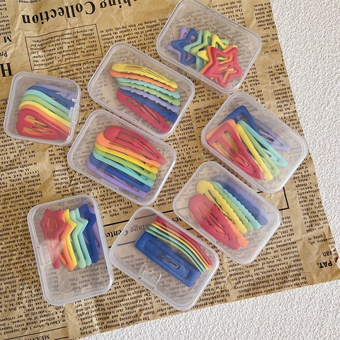 Matte Regenbogen Haarspangen Set Für Kinder Süße Stern Herz Metall BB-Clips Bunte Tägliche Haar Accessoires Mit Aufbewahrungsbox