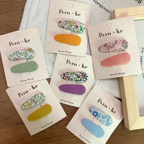 Korean Style Pastoral Floral Fabric BB Hair Clip For Girls Sweet Cute Ditsy Print Solid Color Wrapped Metal Barrettes Hair Accessories