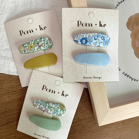 Korean Style Pastoral Floral Fabric BB Hair Clip For Girls Sweet Cute Ditsy Print Solid Color Wrapped Metal Barrettes Hair Accessories