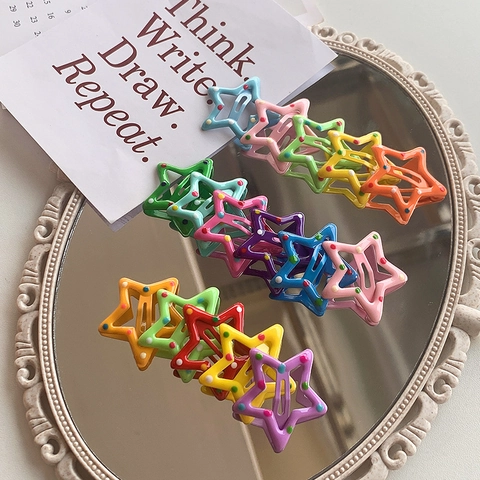 Fermagli per Capelli a Forma di Stella con Pois Colorati per Bambini in Metallo Laccato Clip per Frangia Pentagramma Accessori per Capelli Donna